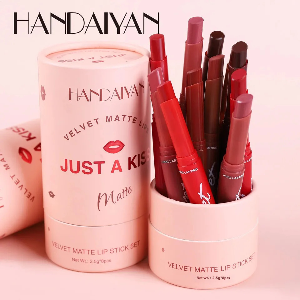 8pcs/Set Womens Velvet Matte Lipstick Collection Long-Lasting Korean Lip Stick Set with Gift Box for Makeup Enthusiasts 260618