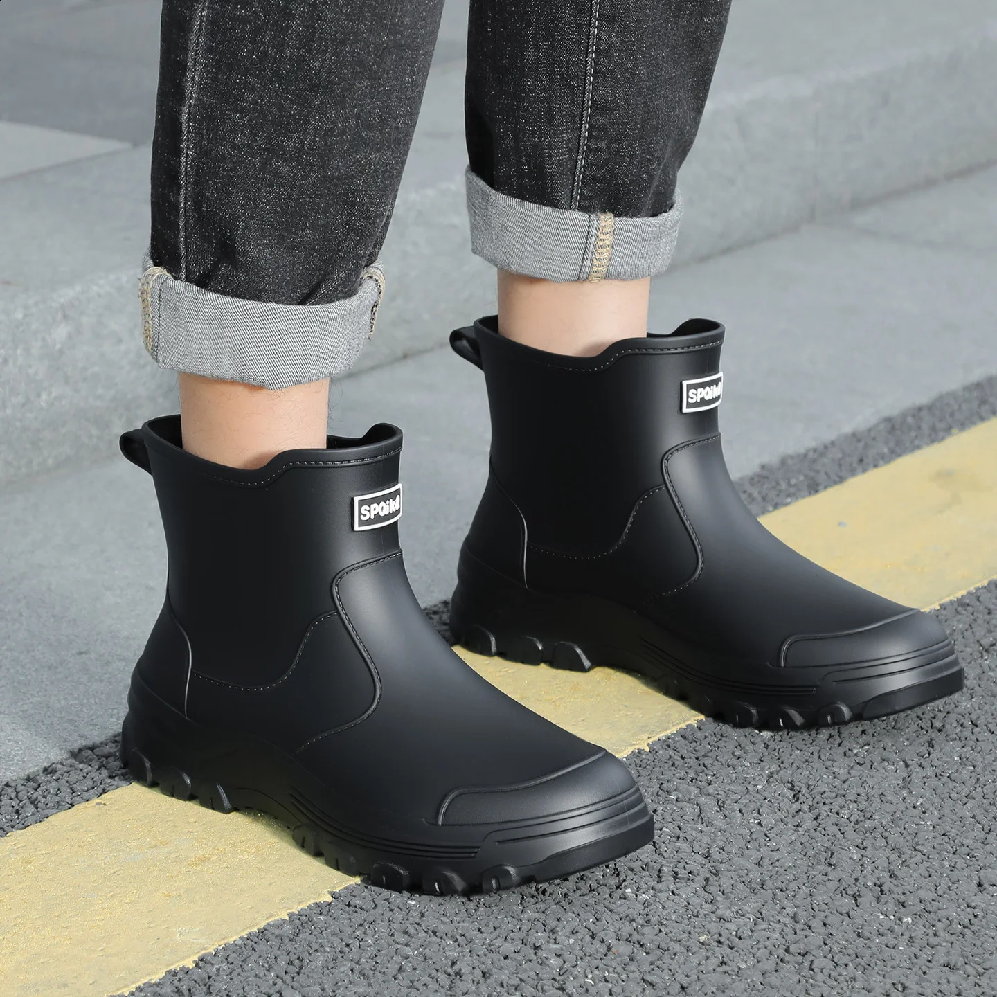 anti slip and waterproof rain shoes for men fashionable short tube autumn and winter cotton rain boots work boots rubber 260626 - view 4