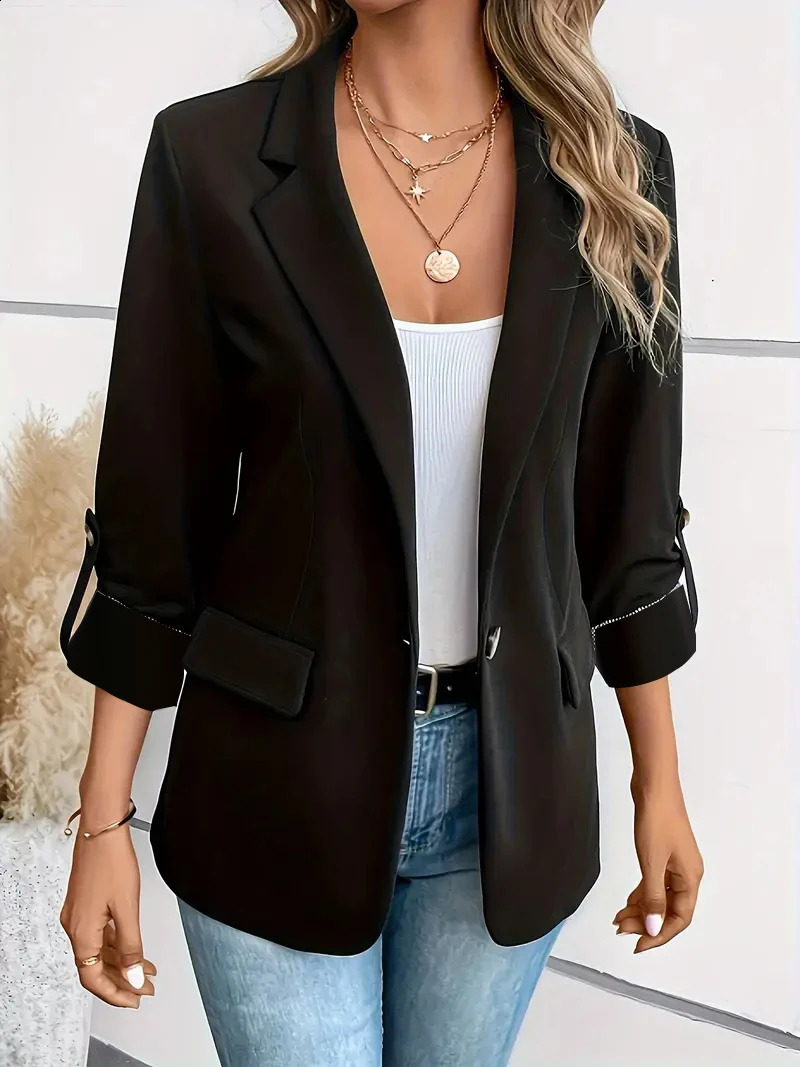 Womens Long Sleeve Blazer Open Front Casual Jacket With Roll Up Sleeves And Pockets For Business Office Wear 260625 - view 6