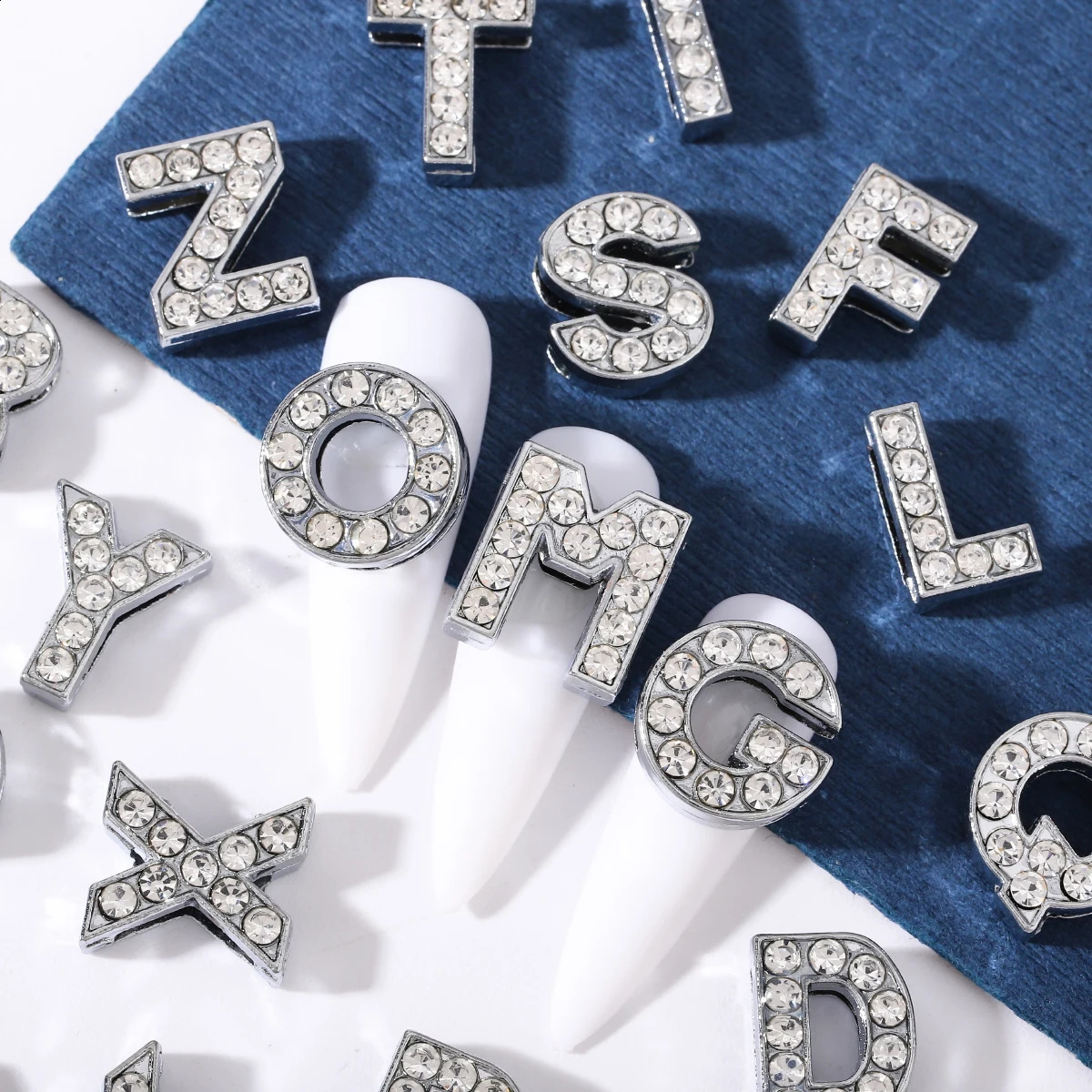 26 pcs / pack European wind rhinestone English letter diy nail decoration y2k metal wind large diy nail accessories 260623 - view 3