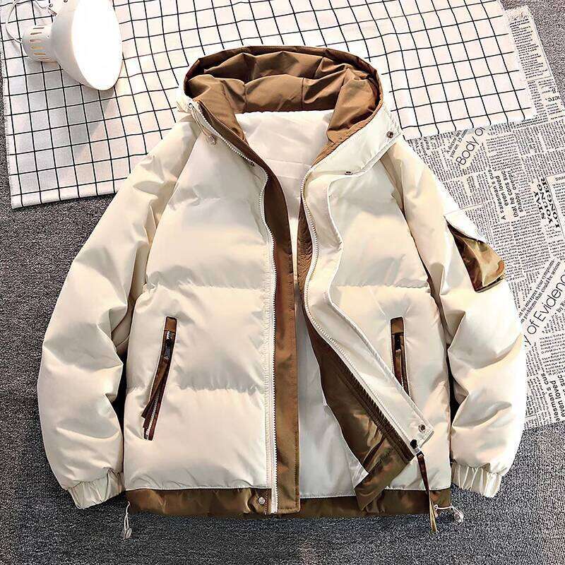 Fashion Casual Solid Color Hooded Black Khaki Warm Male Coat Padded Men Winter Parkas Thick Jacket Coats J260626 - view 3