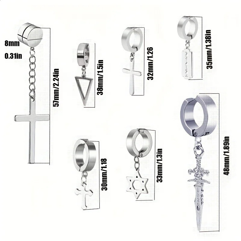 2pcs Fashionable Stainless Steel No Ear Holes Cross Clip NonPiercing Tassel Star Blade Earrings Jewelry for Men Women 260623 - view 7