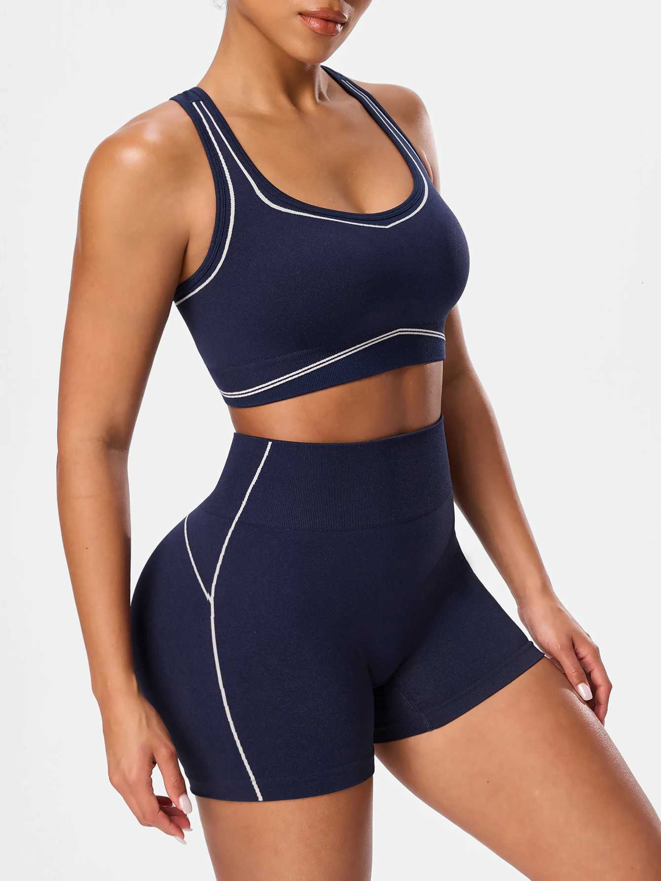 Yoga Sport T-shirts Shorts 2pcs/sets Set Sportswear Woman Gym Seamless Workout Vest Shorts Leggings Activewear Womens Tracksuit M260626 - view 4