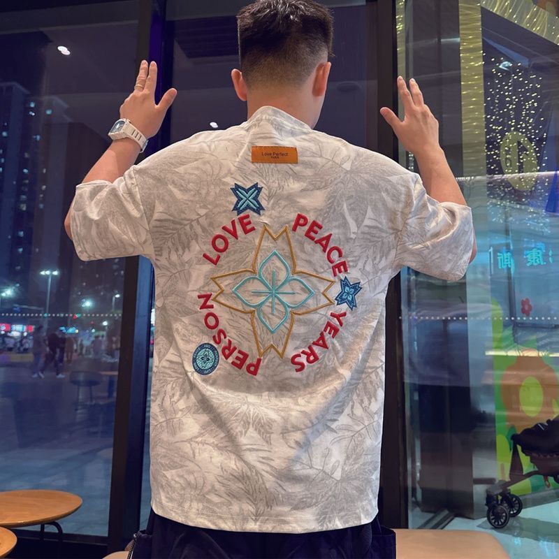 Summer Niche Hot-Selling Embroidered New Round-Neck Pure Cotton Short-Sleeve T-Shirt, Casual Trendy Ins Stylish Korean-Style Top For Men - view 5