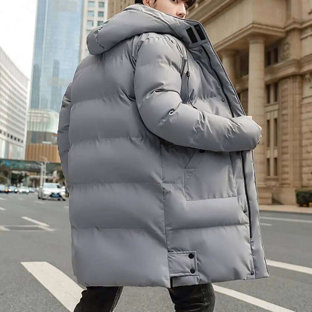 Down Hooded Thickened Solid Color Padded Cardigan Keep Warm Midi Length Zip Up Plus Size Men Winter Coat for Daily J260626 - view 6