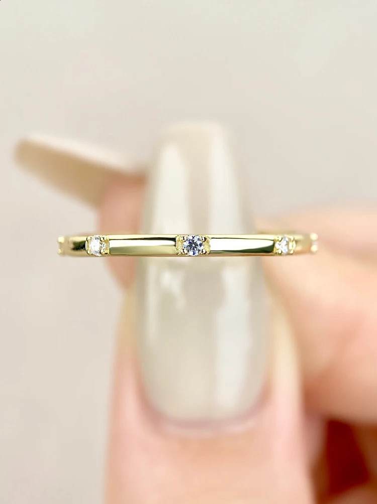 925 Sterling Silver Round Golden Plain White Zircon Ring For Women Anniversary Party Creativity High Quality Fine Jewelry260624 - view 3