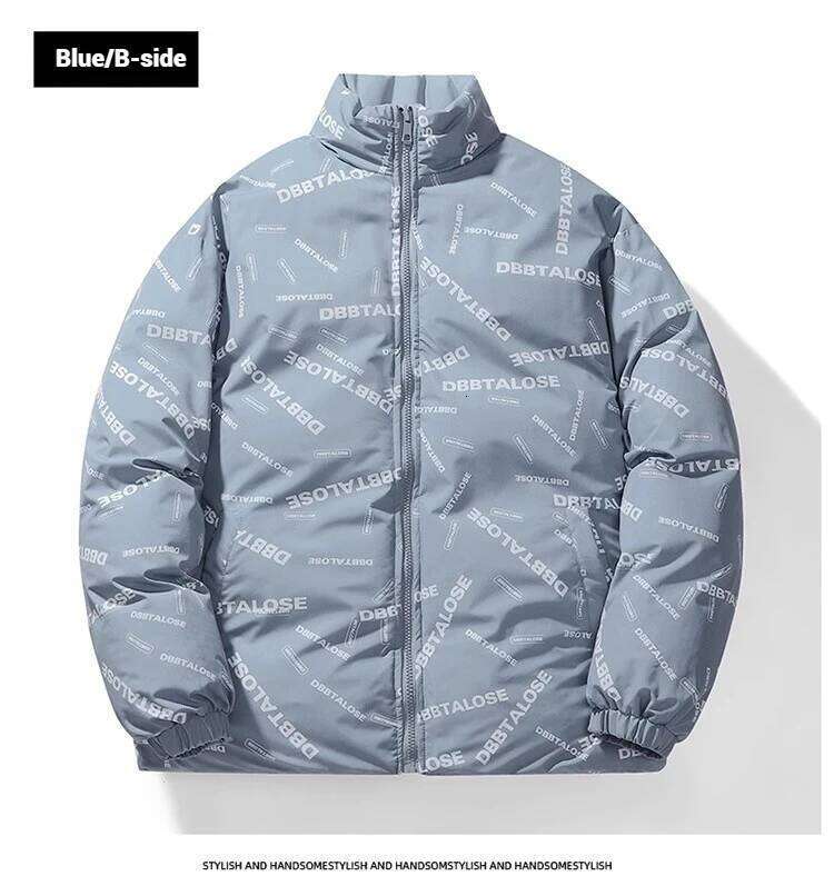 Mens Reversible Down Jacket Fall Winter Stand Collar Thickened Puffer Cotton Coat Warm Streetwear W260626 - view 7