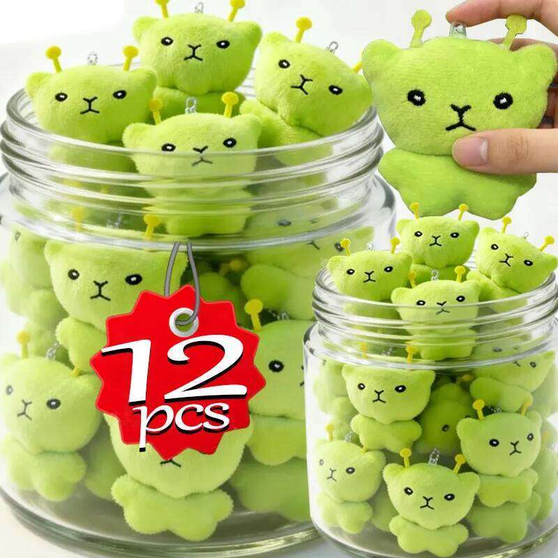 12pc Mini Alien Cat Keyring Green Soft Plush Portable Key Chains Super Cute Handmade Doll Bags Pendant Gifts Decor 26Y0626 - view 3