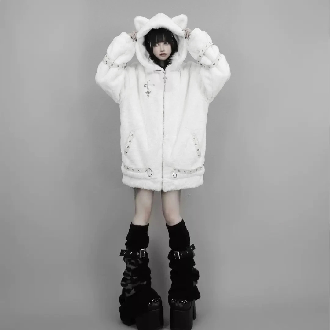 Vintage Punk Style Hoodie Long Sleeve Faux Fur Women Casual Zipper Hooded Gothic Y2K Subculture Harajuku Sweatshirts Autumn 260626 - view 5