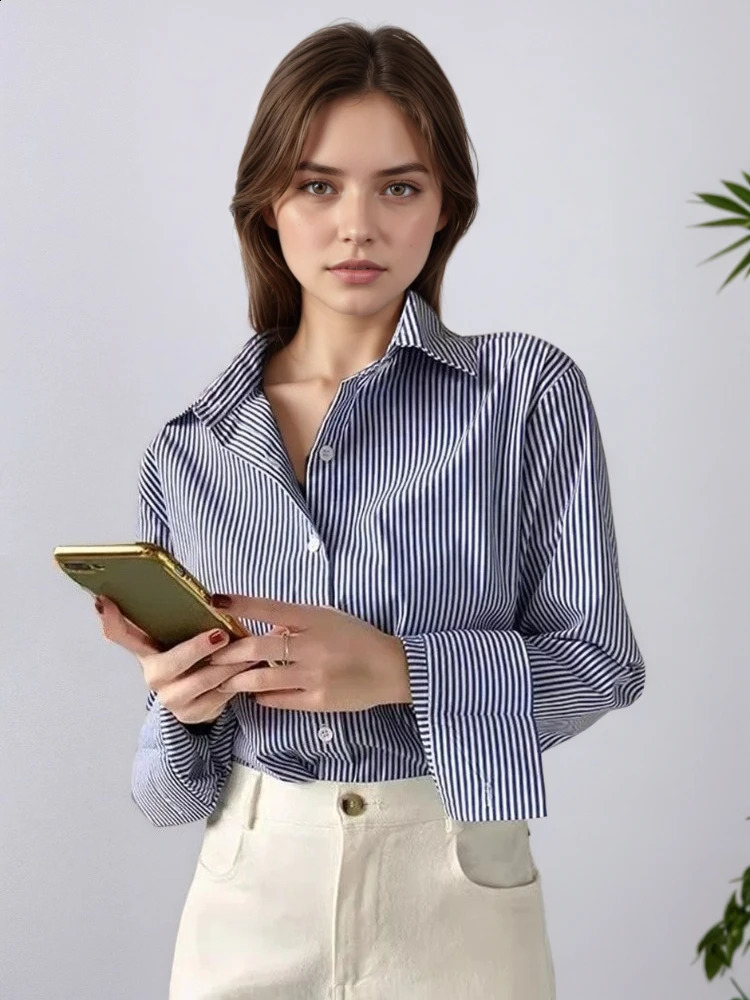 AOSSVIAO 2026 Spring Autumn Classic Striped Woman Blouses Shirt Lady Long Lantern Sleeve Stand Collar Loose Blusas Tops 260626 - view 4