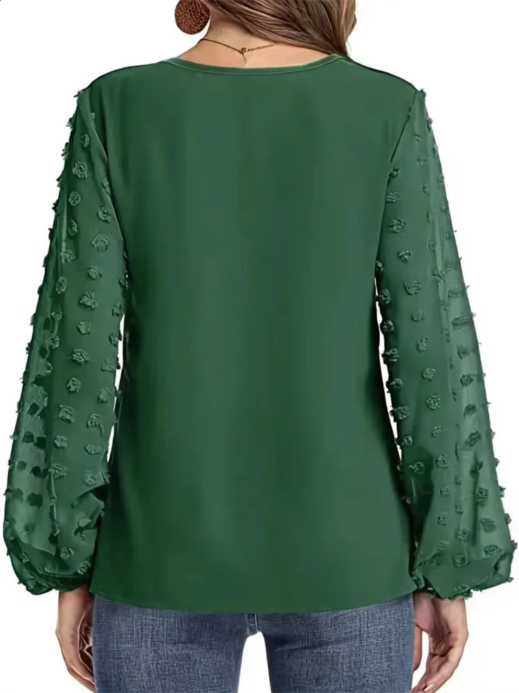 Women Spring Summer Style Blouses Shirts Lady Casual VNeck Long Lantern Sleeve Solid color Blouse Tops DF5016 260626 - view 7