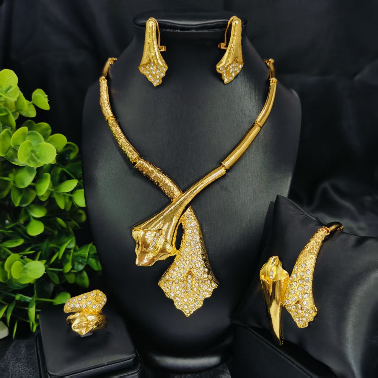 Luxury Ethiopian Necklace And Earrings Jewelry Sets For Women Dubai Bridal 24k Gold Color Necklace Set Wedding Party Gifts
