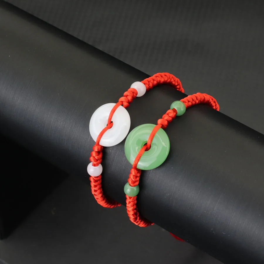 Braided Red Rope Bracelet White Jade Men Women Amulet Peace Buckle Friendship Couple Lucky Hand Year Gift 260617 - view 5