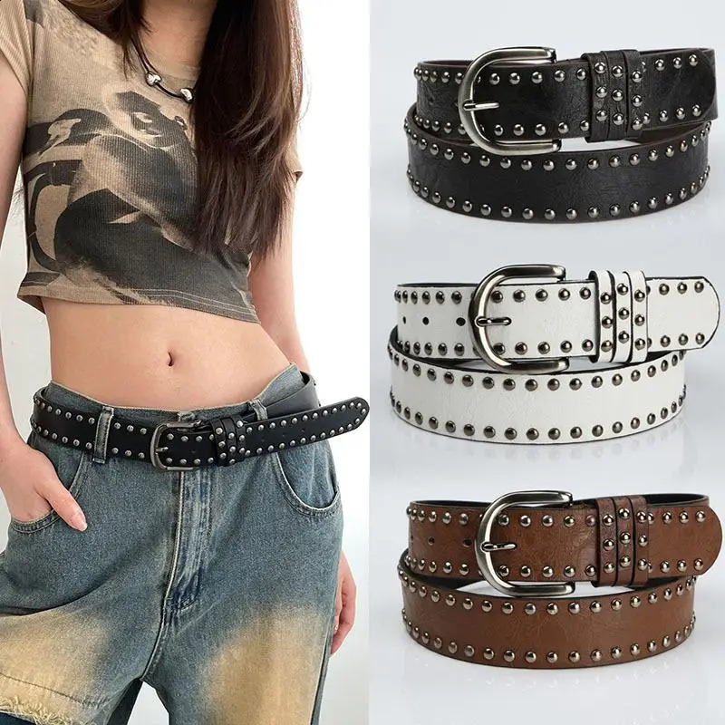 1PC Rivet Punk Needle Buckle Belt For Men Women Fashion Versatile Y2K Jeans Decor PU Leather Strap Hip Hop Retro Waistband 260626 - view 3