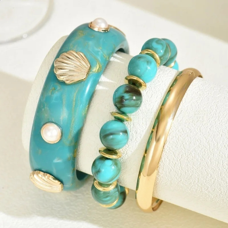 DIEZI One Set Bohemian Ethnic Beads Strand Bracelet Bangle Sets Vintage Pearl Shell Resin Bangles For Women Men Gift Jewelry 260625 - view 4