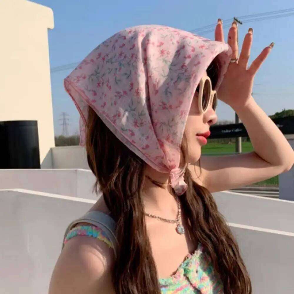 Sunscreen Head Cotton Linen Square Women Floral Peach Neck Scarf Fashion Decorative Neckerchief Hairband 58*58cm 26Y06226 - view 3