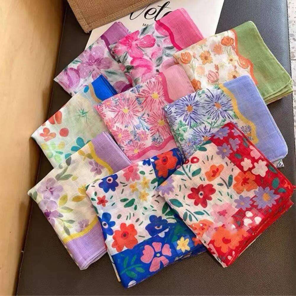 Spring Summer Thin Cotton Linen Small Square Sweet Floral Print Hair Scarf Headscarf Women Girls Elegant Decor Neckerchief 26Y06226 - view 4