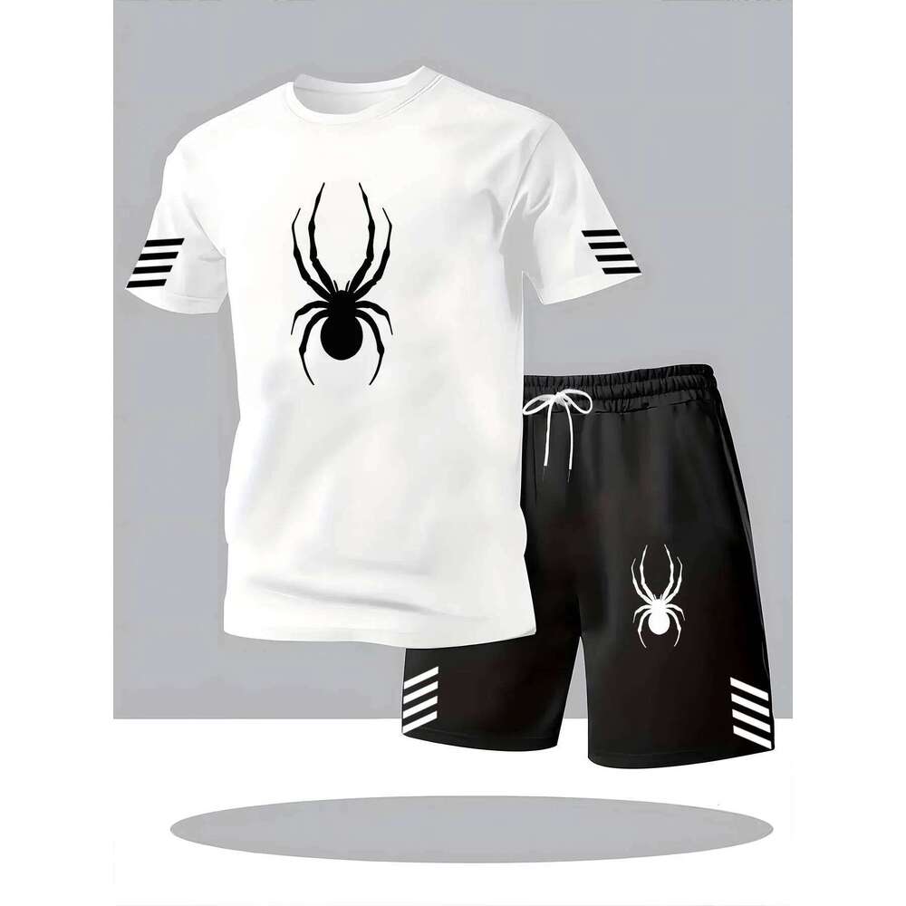 Men Fashion Print Two Piece Set Breathable Crew Neck Short Sleeve T-shirt Casual Sports Shorts Summer Outfit 26Y0626 - view 3