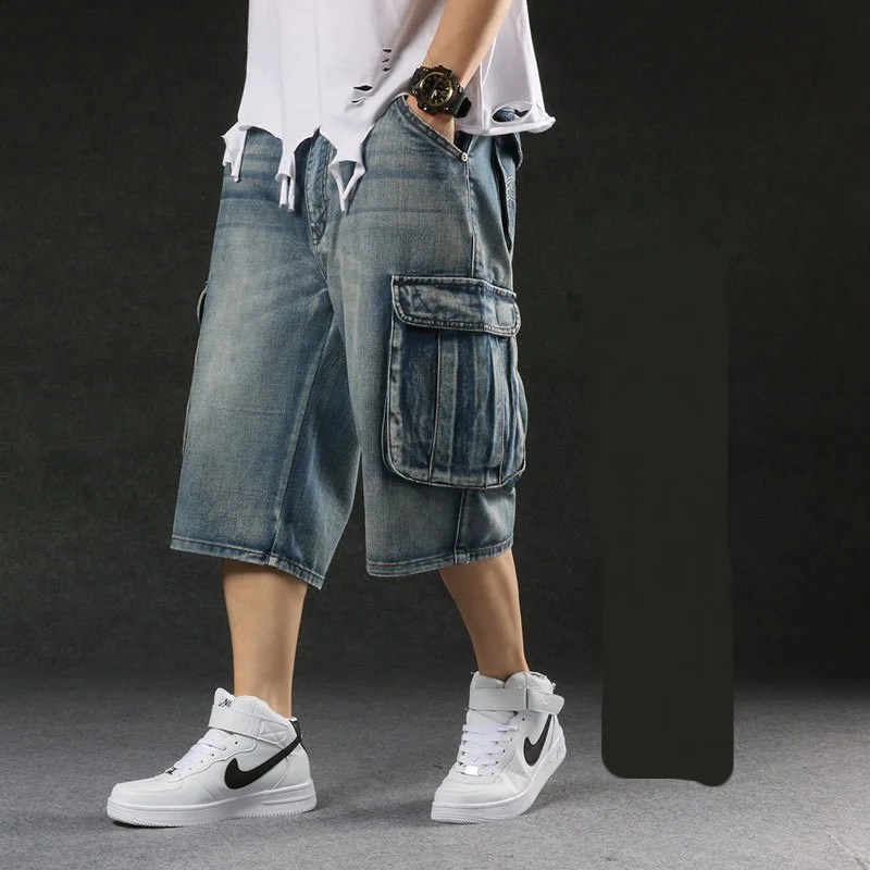 Mens Plus Size Loose Baggy Denim Shorts Fashion Streetwear Hip Hop Skateboard Cargo Jeans Short for Male Men 260625
