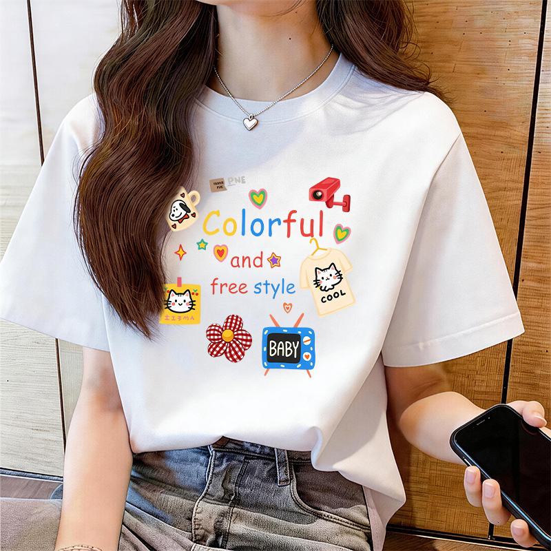 Women's Cotton T-Shirt, 100% Cotton Graphic Tie-Dye Print, Relaxed-Fit Short-Sleeve Casual Top with Stand Collar and Button Detail, Waterproof Summer 