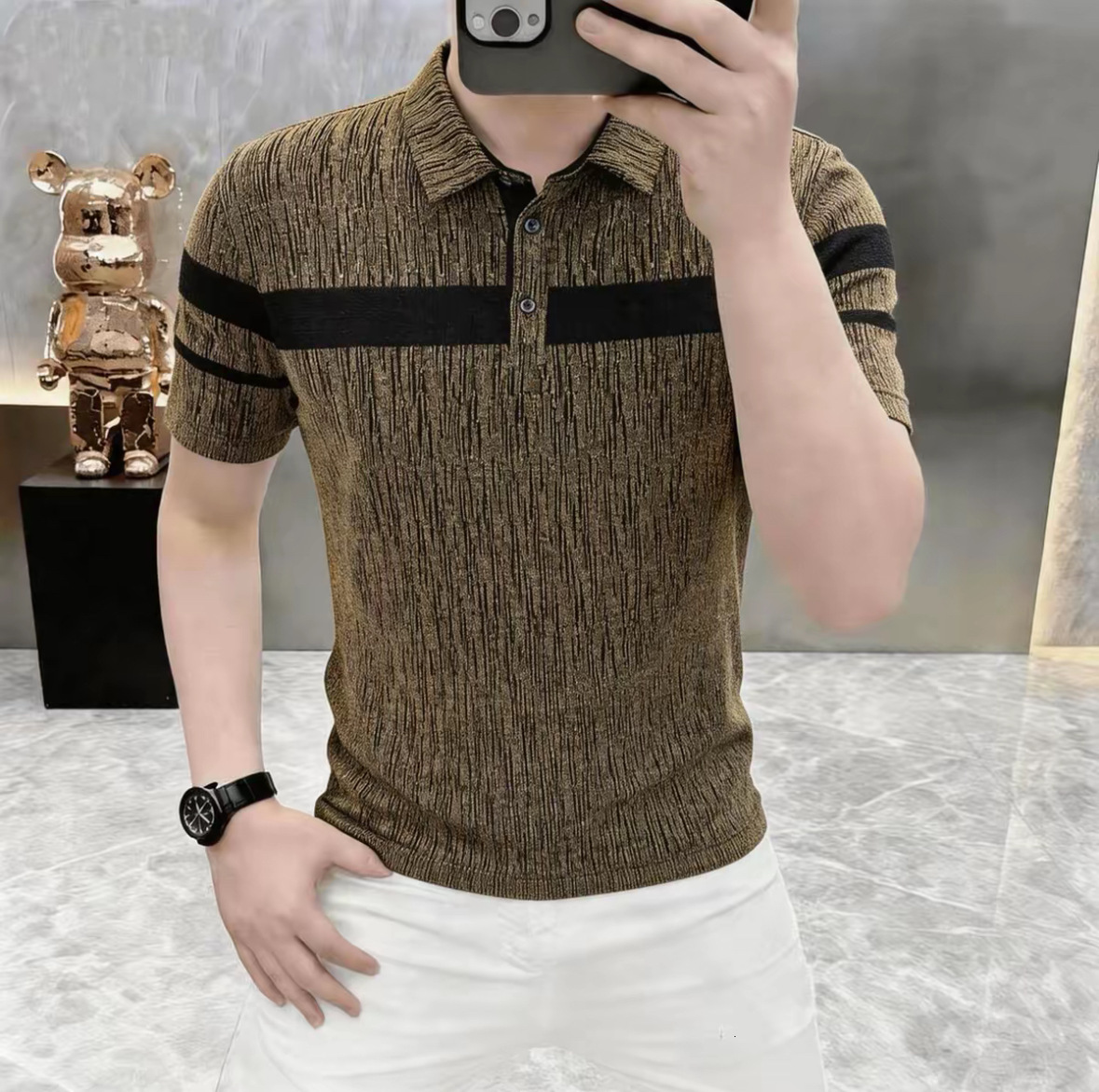 High-End Summer Color-Blocked Turn-Down Collar Short-Sleeve T-Shirt POLO Shirt, Fashionable, Casual, Versatile Men's Clothing - view 3