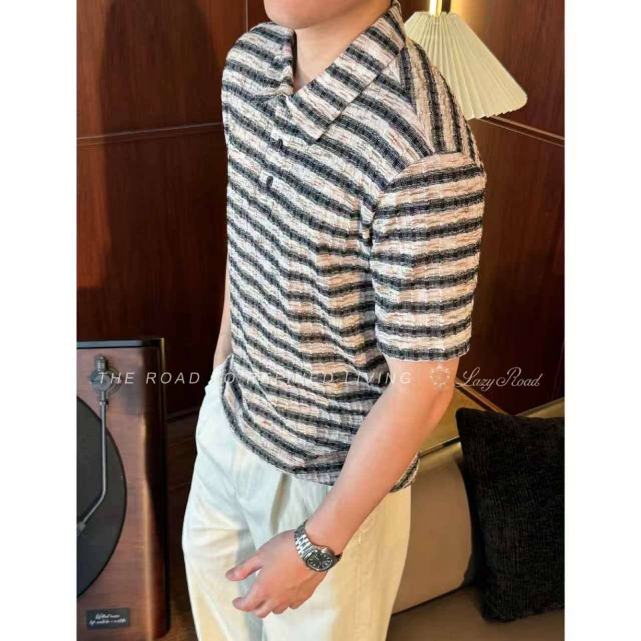 Striped Turn-Down Collar Short-Sleeve Polo Shirt For Men, Summer Versatile Casual Fashion Simple High-End T-Shirt