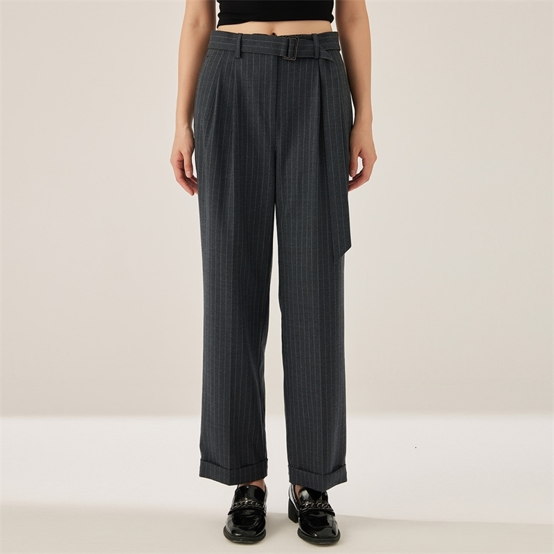 KL7523421 HighWaisted Straight Leg Wool Suit Pants for Women Elegant Business Casual Pinstripe Trousers y260618 - view 1
