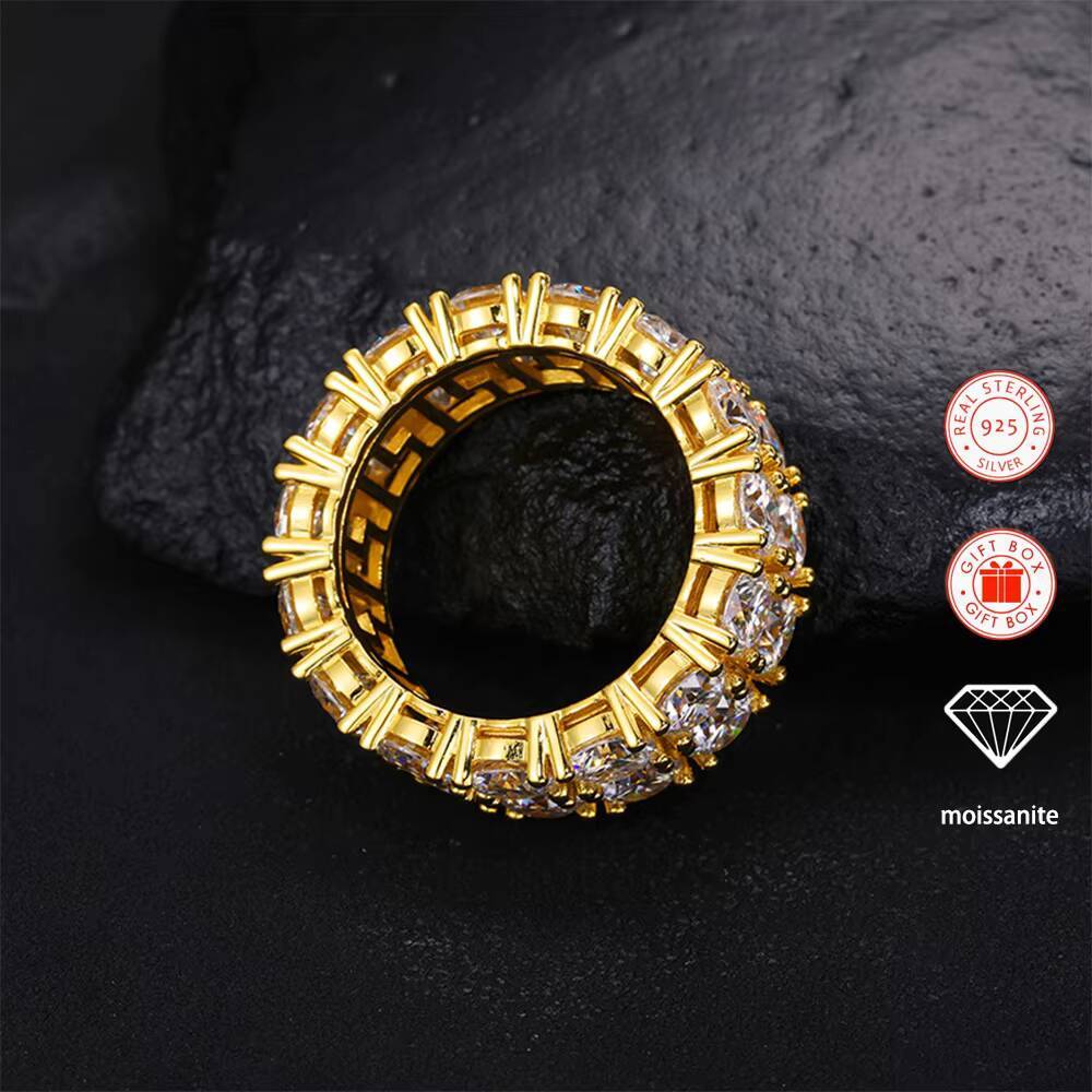 1pc Inlaid Moissanite Ring for Men 18K Gold-Plated S925 Sterling Silver Ring Hiphop Style Ring - view 7