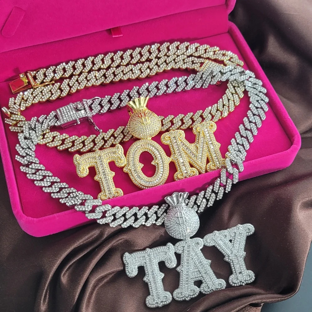Custom Fashion Jewelry Money Bag Bail LetterNumbers Pendant Necklace Hip Hop Miami Cuban Chain Birthday Gifts For Men Women 260615 - view 3