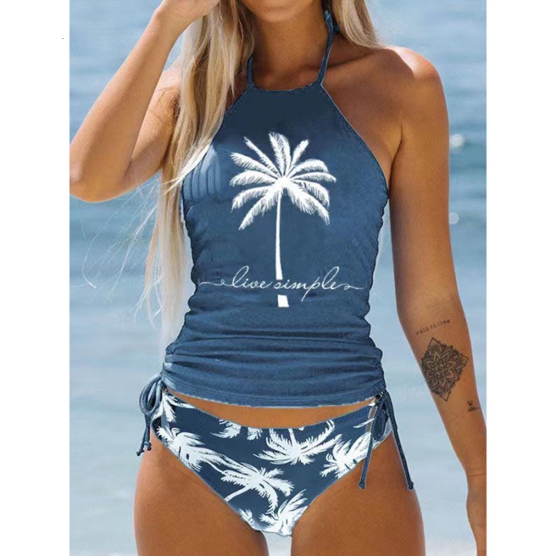 Popular European and American swimsuit for women, sexy printed strap bikini, plus size, conservative, tummy-concealing, slimming beach swimwear