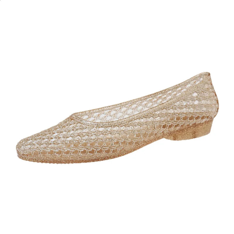 Women Hollow Grid Glitter Jelly Flat Shoes Breathable Slip On Sandals Non Summer Daily Beach Casual Walking Flats 260626 - view 7