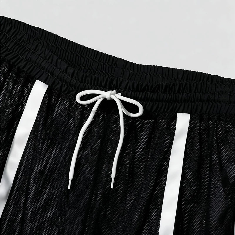 Mens Mesh See-through Sexy Shorts Fashion Patchwork Drawstring Beach Shorts Leisure Sport Shorts for Man Pajamas Home Underwear 260623 - view 5