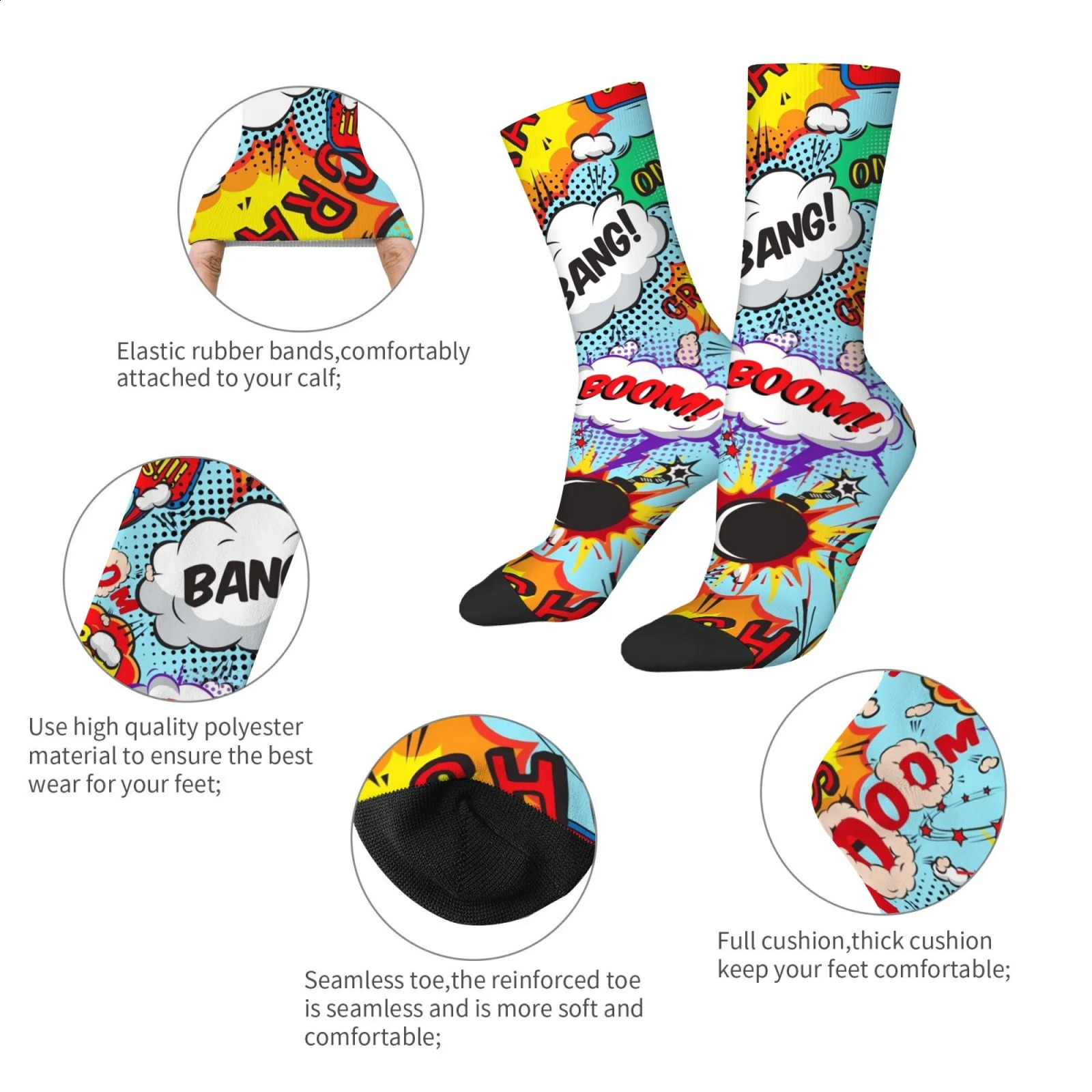 Pop Art Comic Style Socks Non Slip Stretchy Breathable Mens Casual for Travel Running Retro Trendy Party Hip Hop 260622 - view 7