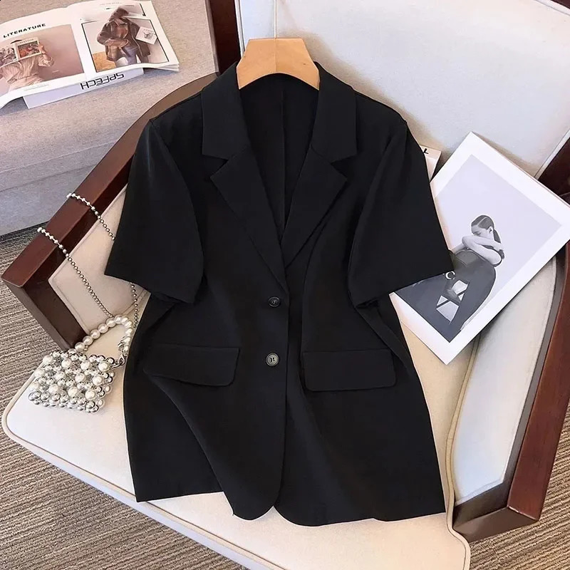 Summer Short Sleeve Blazer Women Korean Fashion Singlebreasted Office Lady Suit Jacket Elegant Loose Thin Outwear 260626 - view 5