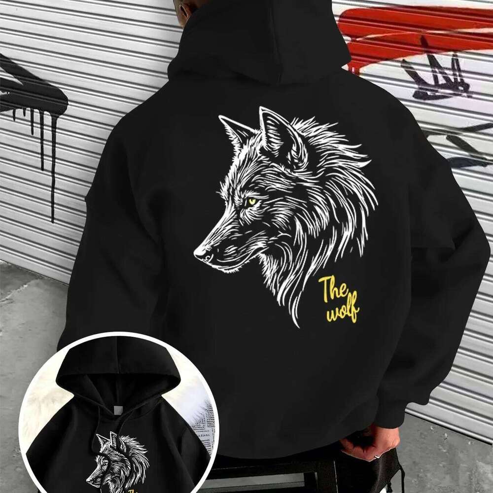 Men's Warm and Thick Winter Wolf Print Hoodie - Autumn/Winter Casual Outdoor Wear Unisex Holiday Gift W260626 - view 1