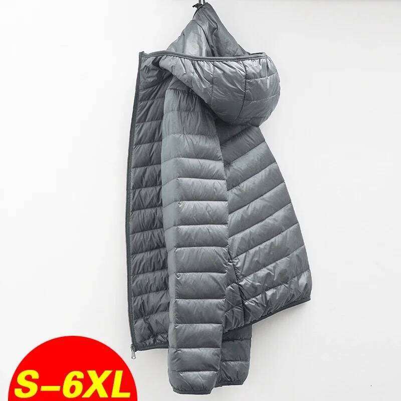 2024 Men Winter Fashion Hooded White Duck Jackets Plus Size Ultralight Coat Portable Slim Down Parkas J260626