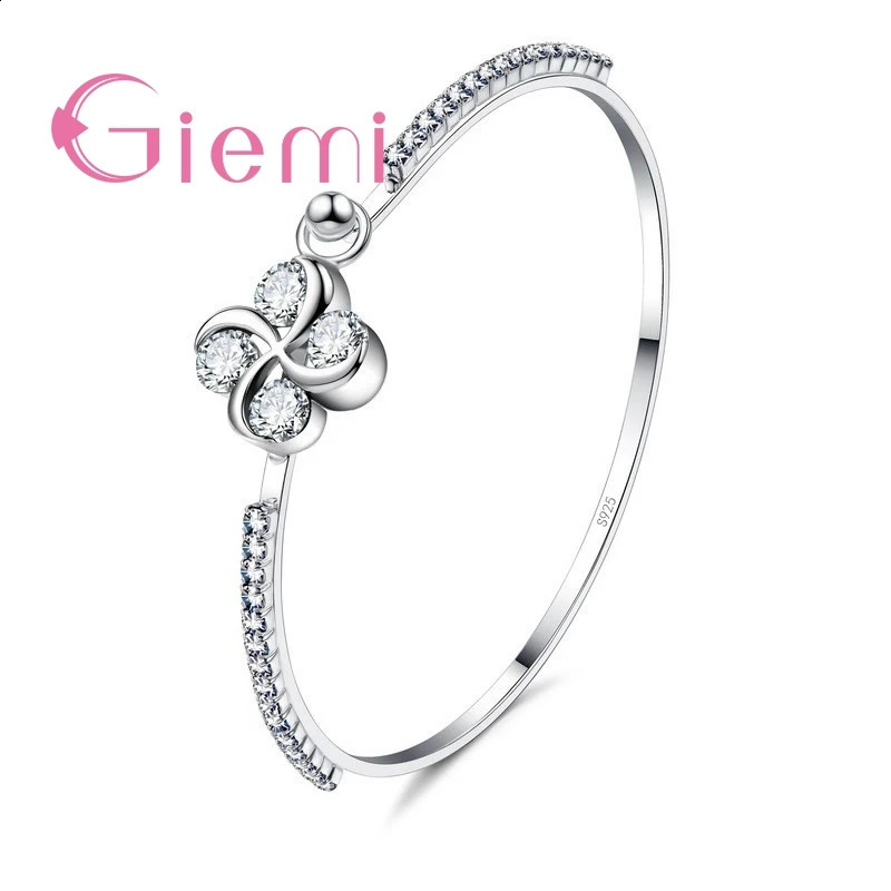 Exquisite 925 Sterling Silver Flower n Crystal Cubic Zircon Bangle Bracelets For Women Wedding Party Fashion Jewelry Gifts 260626 - view 5