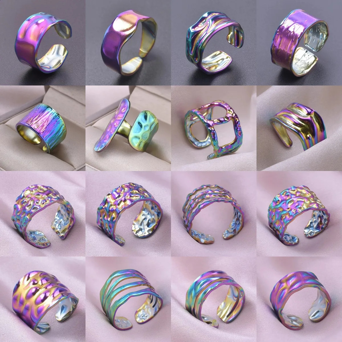 1pc Creative Irregular Wave Smooth Rings ConcaveConvex Surface Wide For Women Men Rainbow Punk Gothic Gift 260625 - view 1