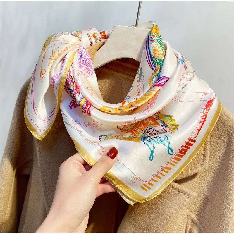 100% Mulberry Silk Satin for Women Colorful Abstract Horse Pattern Square Neck Scarf Multi Use as Headband Bag Decoration 26Y06226 - view 6