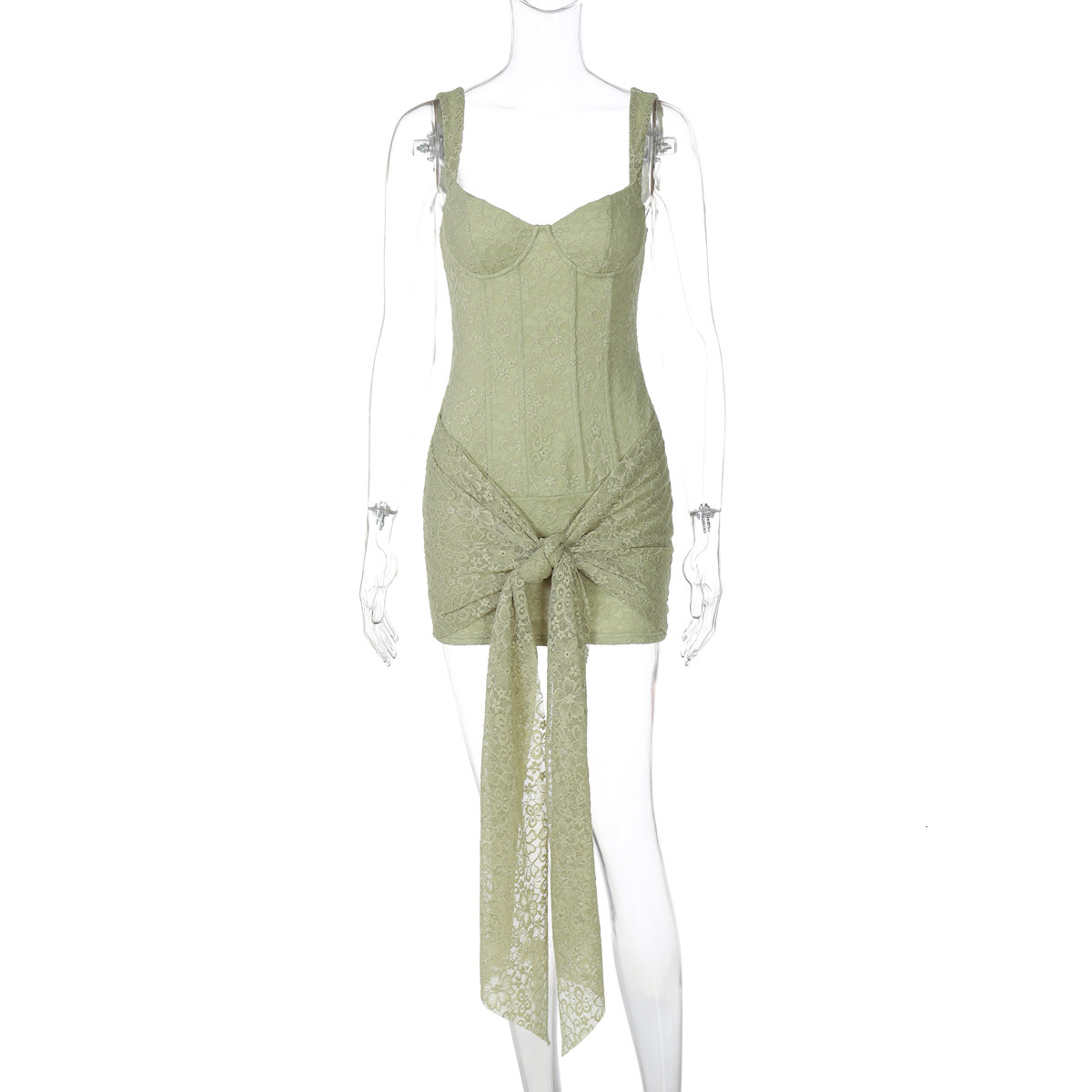 New Fashion Lace Sexy V-neck Waist-cinching Patchwork Tie Bodycon Strap Dress - view 8