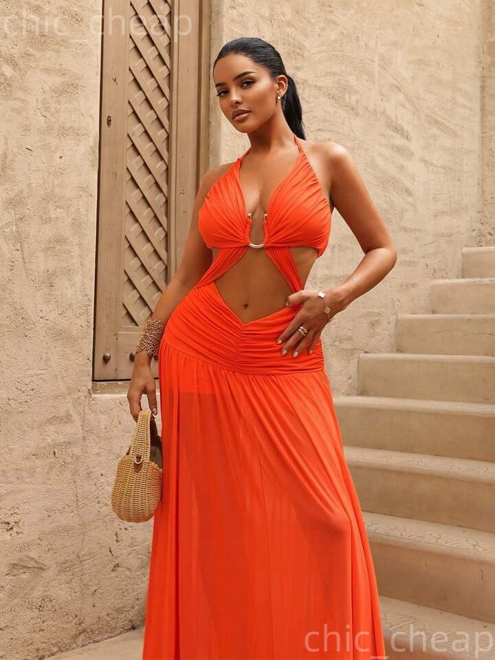 2026 Red A-line Summer Beach Party Dress Halter Chiffon Backless Long Gowns Birthday Formal Cocktail Casual Dresses For Dinner Club Wear ZJ045 - view 5