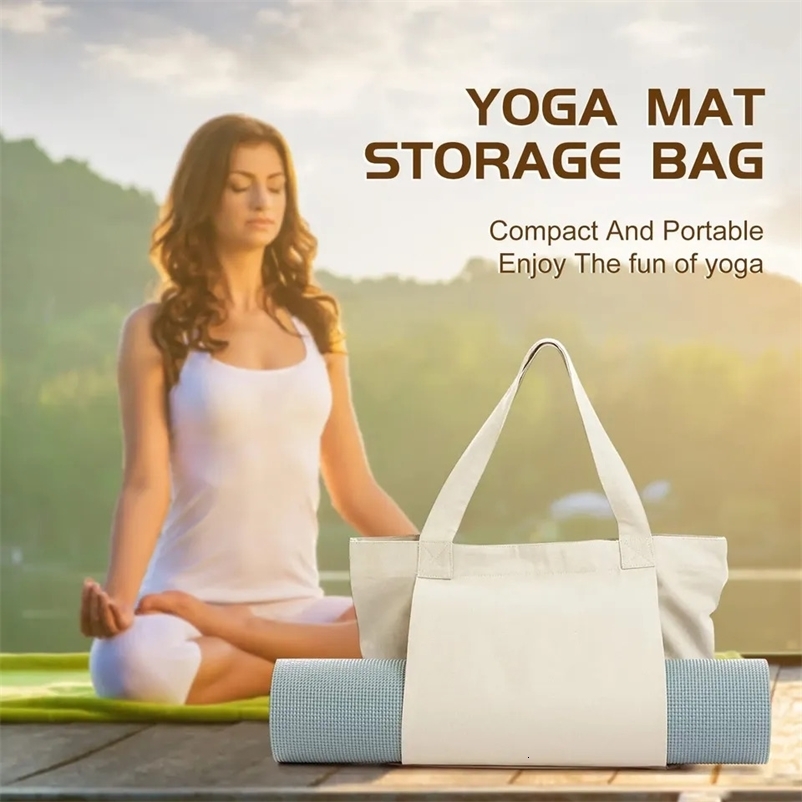 Canvas Tote Bag with Yoga Mat Pocket Carryall Shoulder Bag for Office Workout Pilates Travel Beach and Gym 260622CJ
