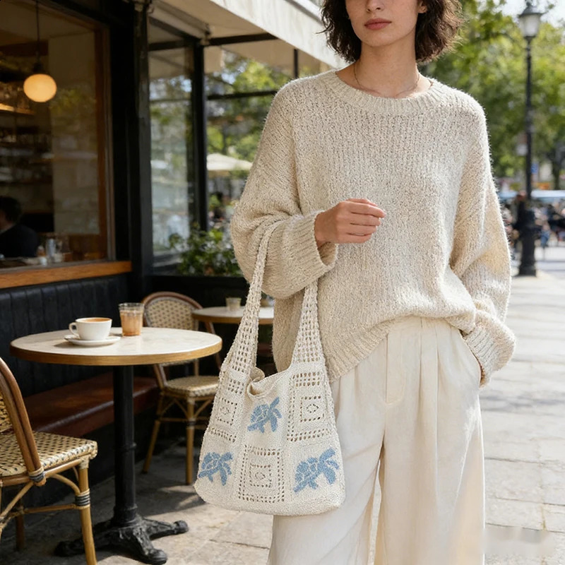 Turtle Korean Style Hollow Woven Bag Trendy Large Capacity Crochet Tote Bag Lightweight Embroidered Knitting Handbag Beach 260626 - view 7