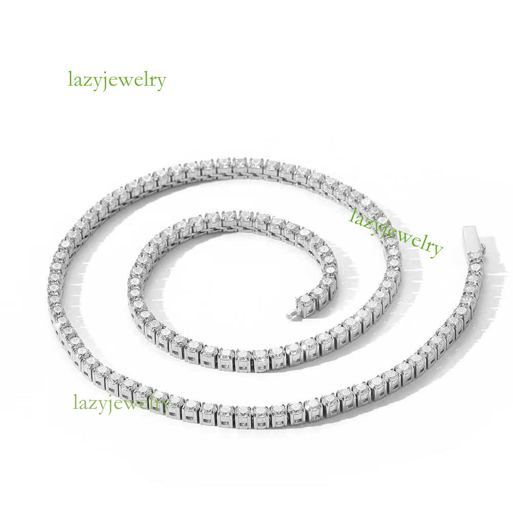 Hip hop style S925 sterling silver Moissanite tennis spring button necklace 4mm 5mm gold 14k diamond necklace men's high sense fashion items holi - view 8