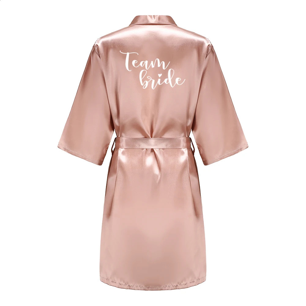 Womens Satin Kimono Robes With White Letter Bride Bridesmaid Short Getting Ready Wedding Dressing Gown 260625 - view 4