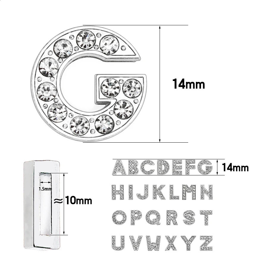 280pcs 8mm Slide Letters Charms Alphabet A-Z Alloy Rhinestone 10mm Fit Band Bracelet Collar DIY Jewelry Making Women Kids Gift 260623 - view 4