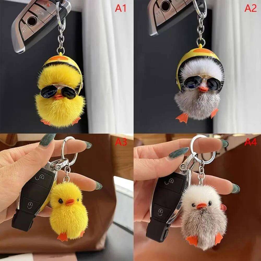 New Women Keychain Creative Unique Mini Yellow Duck Car Key Ring Mink Fur Funny School Bag Pendant 26Y0626 - view 3