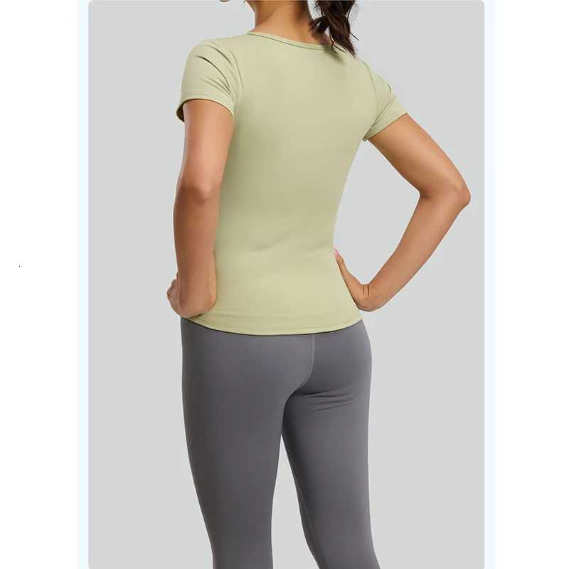 Womens 2 Piece Yoga 2026 Set Short Sleeve Yoga Top Side Ruched High Waist Leggings Butt Lifting Tummy Control Gym Workout Set M260626 - view 6