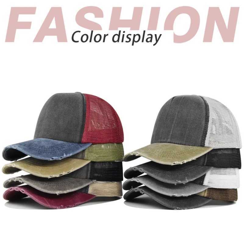 Broken New Unisex Color Block Style Baseball Hats Distress Breathable Mesh Sunshade Retro Trucker Caps Versatile Simple Fashion M260626 - view 3