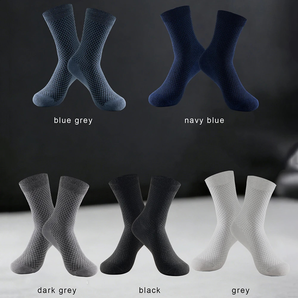 5 Paris Mens Bamboo Fiber Plaid MidCalf Socks Business Casual All Season Black Formal Wedding Dress Long Man Gift 260625BJ - view 5